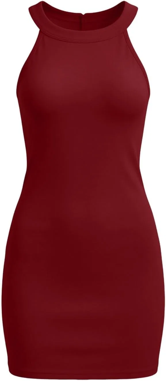 Женское мини-платье с круглым вырезом без рукавов Summer Fashion, Wine — фото 4