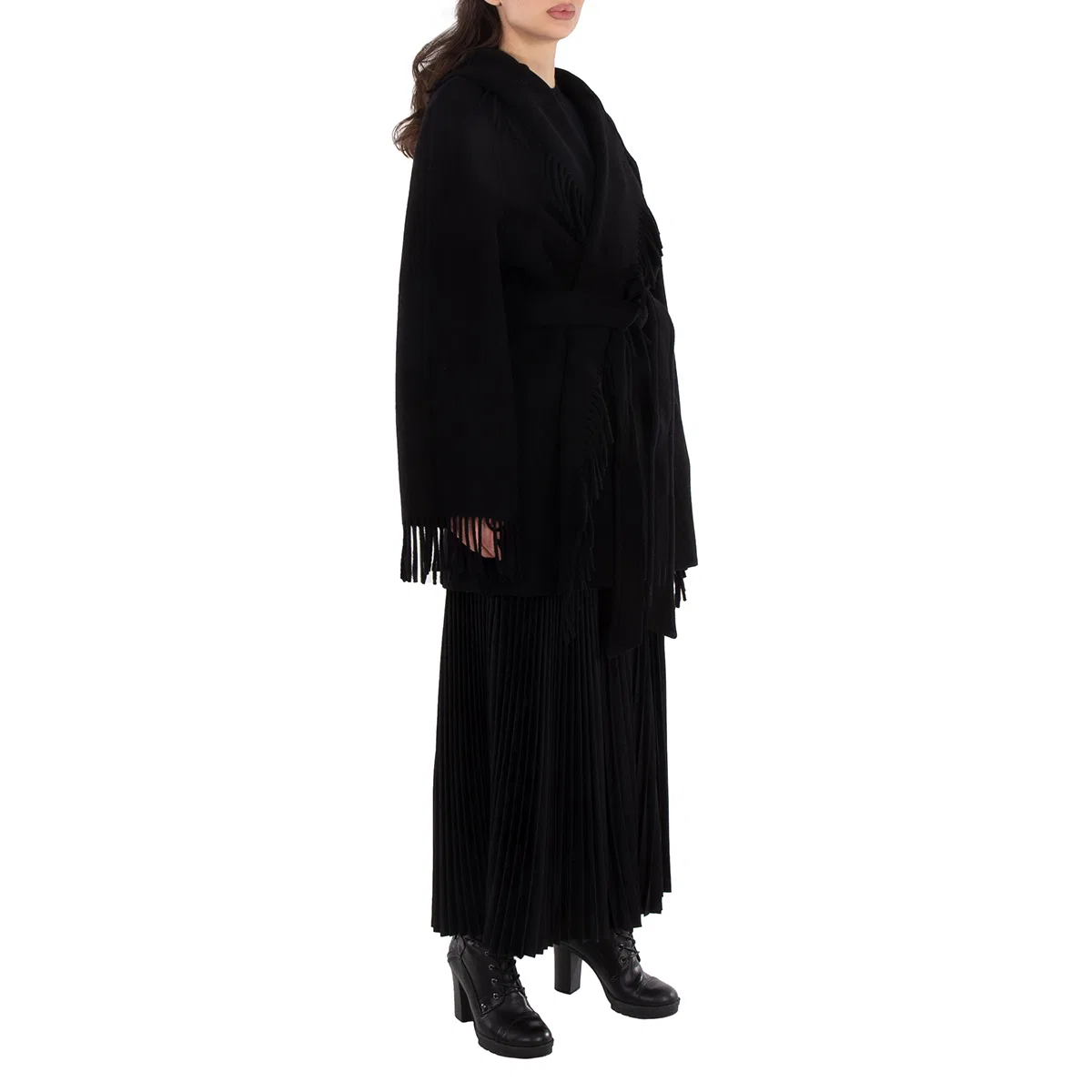 Пальто-карди женское с капюшоном и бахромой Balenciaga, Black — фото 3