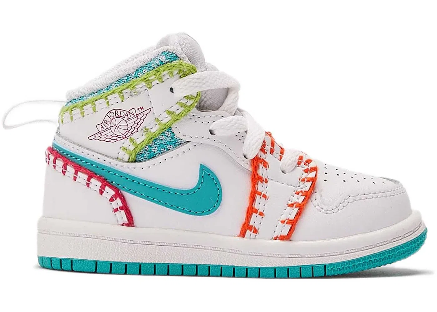 Детские кроссовки Lifestyle с принтом Jordan 1 Mid SE Jordan, White/Washed Teal/Rush Pink/Rush Orange