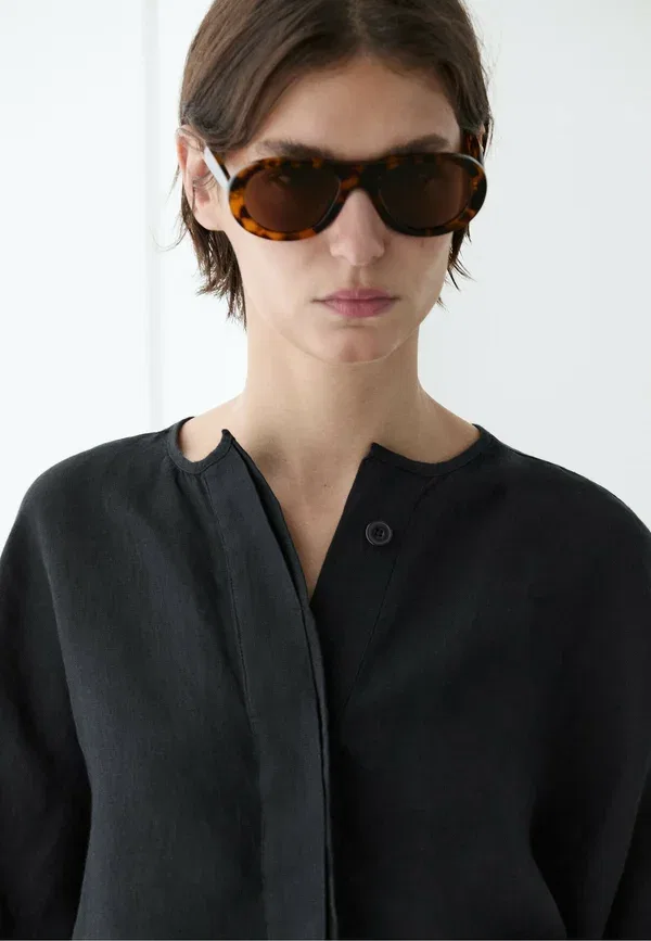 Блуза из льна Plain Massimo Dutti, dark blue, темно-синий — фото 4