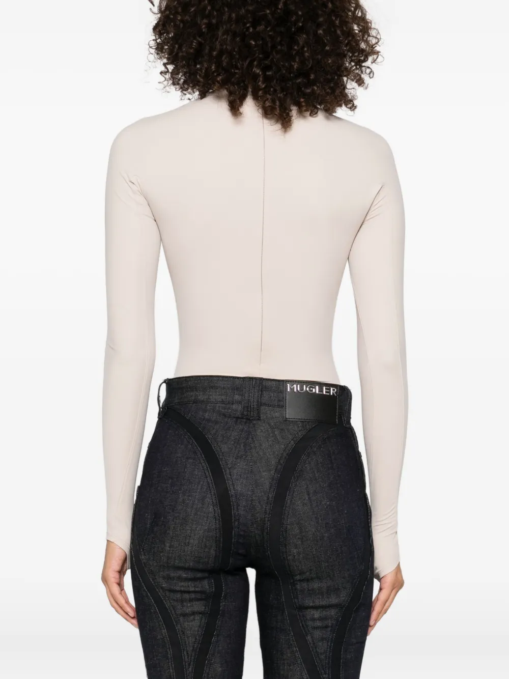 Боди с длинными рукавами и отверстиями для больших пальцев Mugler, нейтральный — фото 4