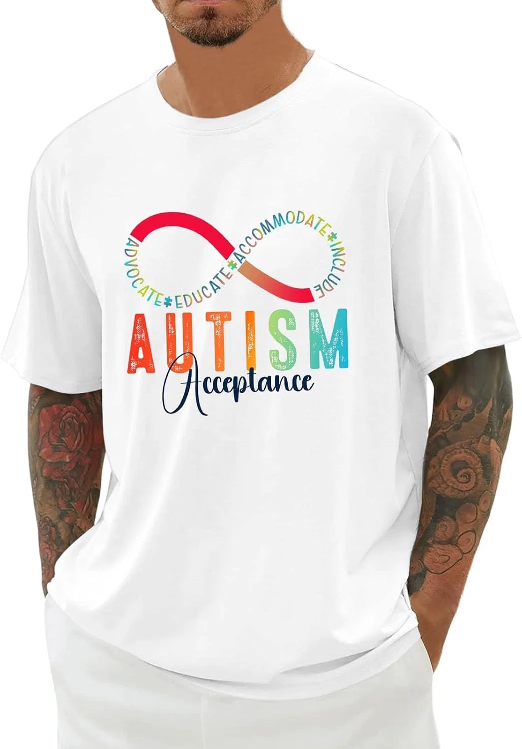Футболка с принтом Autism Awareness, Crew Neck, White