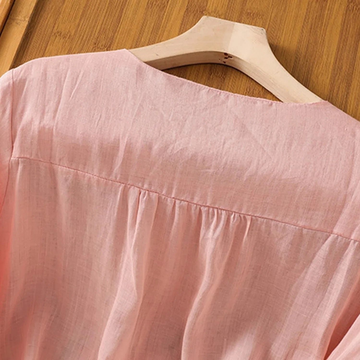 Женская льняная блуза с принтом и вышивкой Chinese Shirts, Z07-pink — фото 4