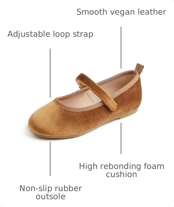 Детские балетки для девочек с принтом FEVERSOLE, Camel Velvet Loop Maryjane — фото 3