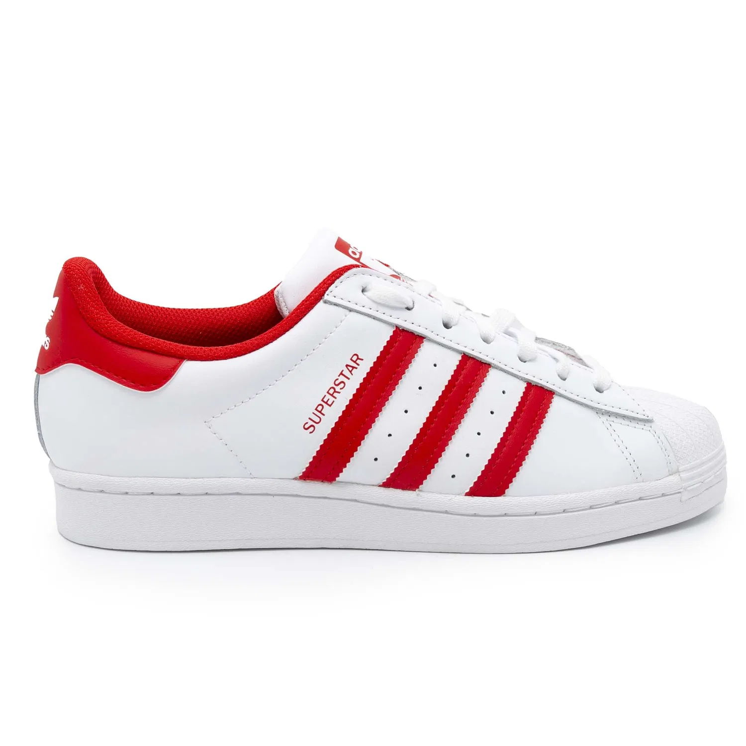 Детские гимнастические туфли с полнозернистой кожей Superstar C Adidas, Cloud White Scarlet Cloud White — фото 2