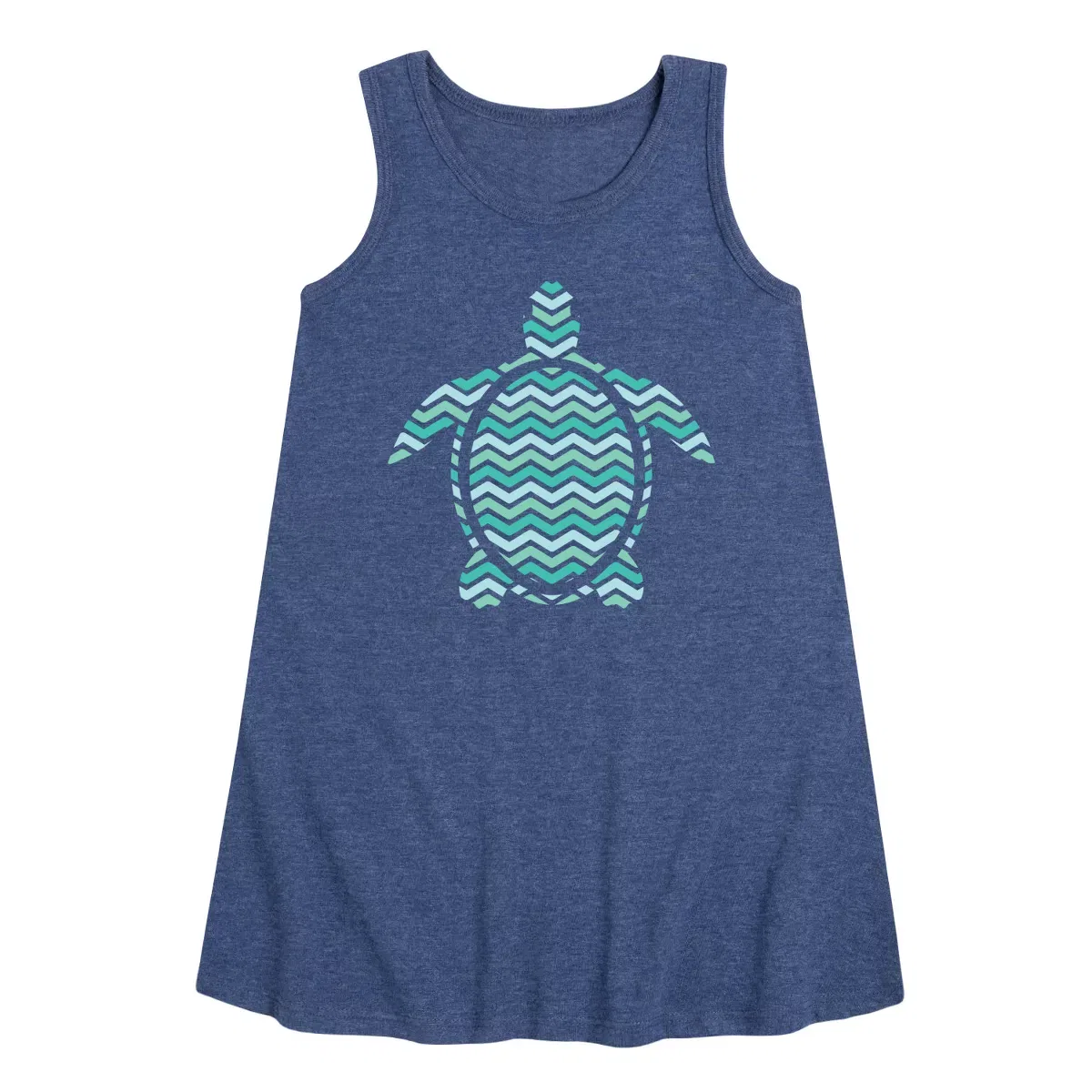 Детское платье-трапеция без рукавов с принтом Striped Turtle Instant Message, Heather Navy