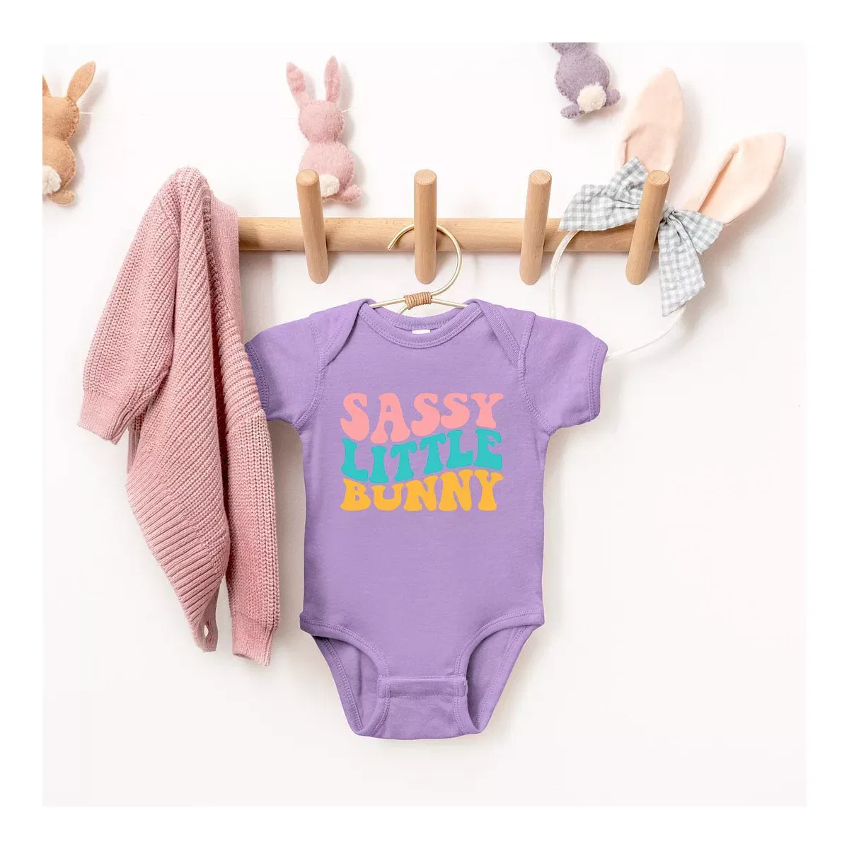 Детский боди с коротким рукавом Sassy Little Bunny The Juniper Shop, Lavender — фото 2