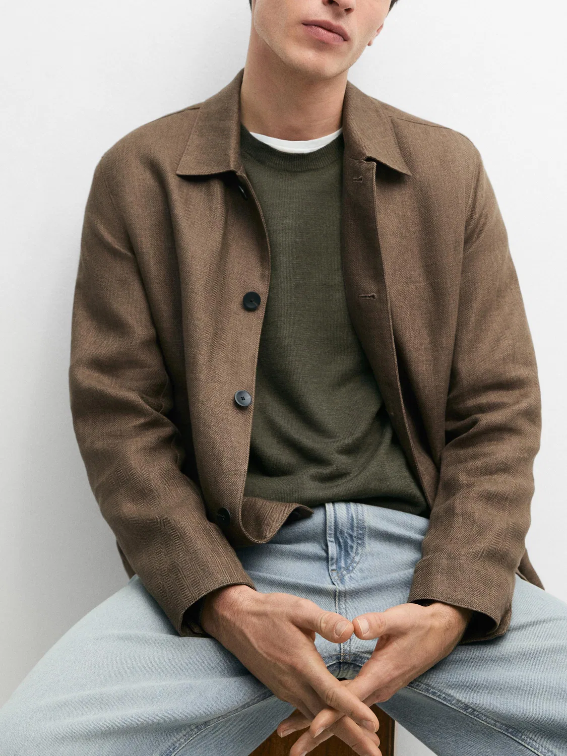 Льняной жакет в стиле "Total Look" с отделкой в елочку Massimo Dutti, Ochre — фото 4