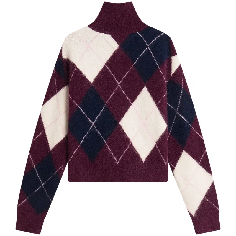 Женский свитер с принтом Stand Collar Moderate Other Tommy Hilfiger, Navy Blue Red White Plaid V11 — фото 4
