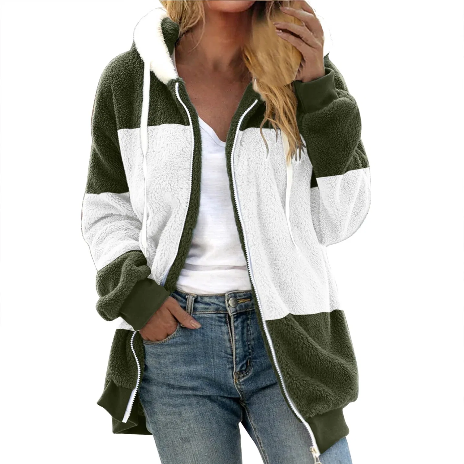 Женская мягкая длинная oversize-куртка с принтом двух цветов, на пуговицах, E11 — фото 2