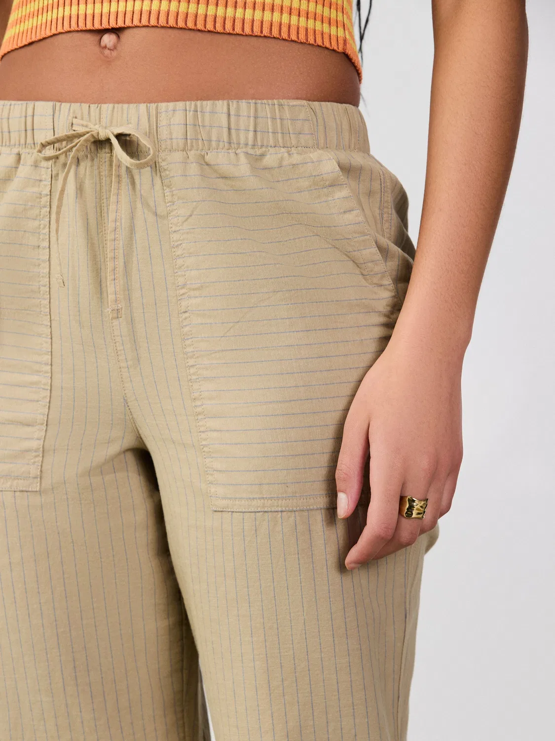 Брюки-бананы Cotton Linen Blend Barrel Leg Trousers Next, Stone Stripe — фото 4