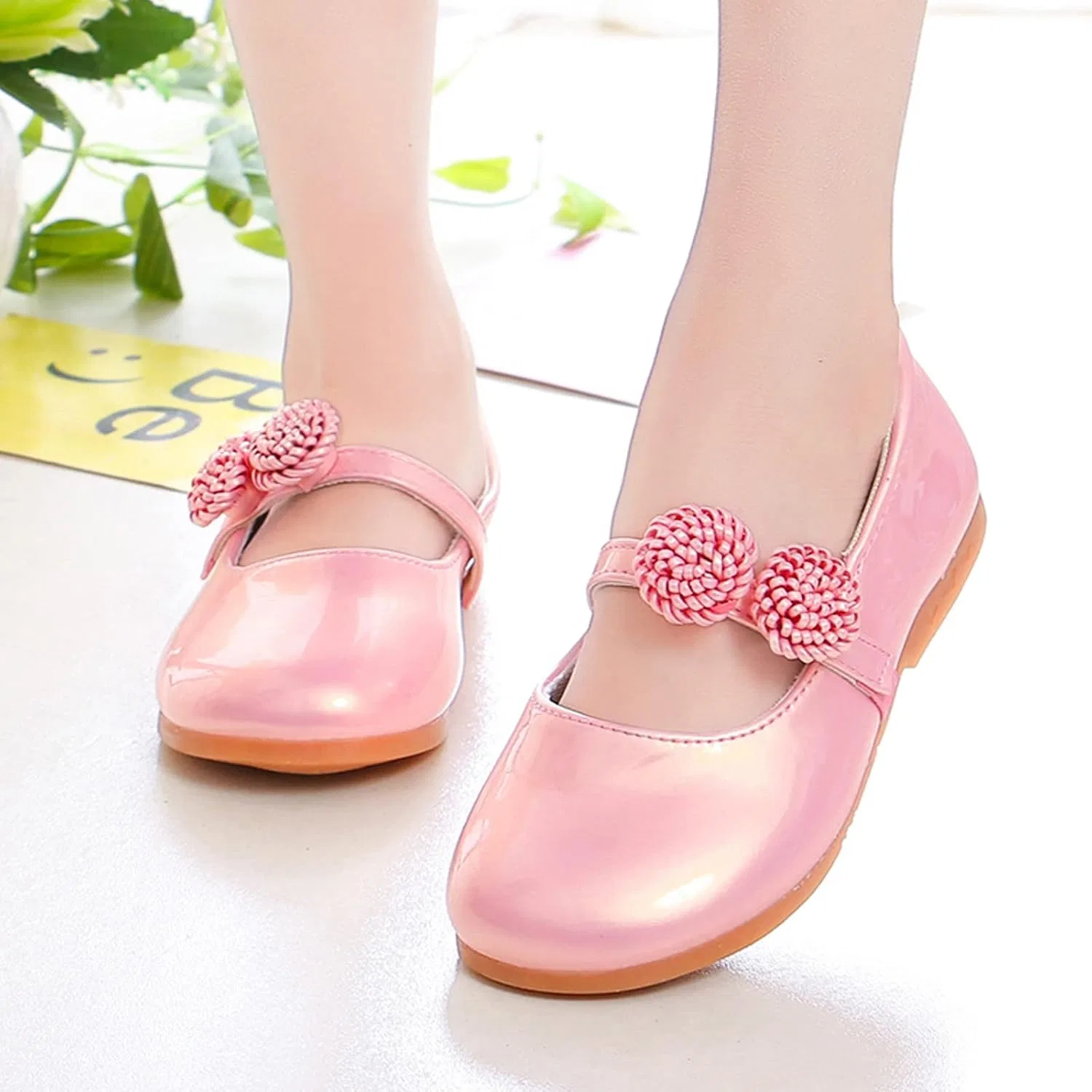 Детские кроссовки для девочек с бантом из белой кожи, Pink — фото 2