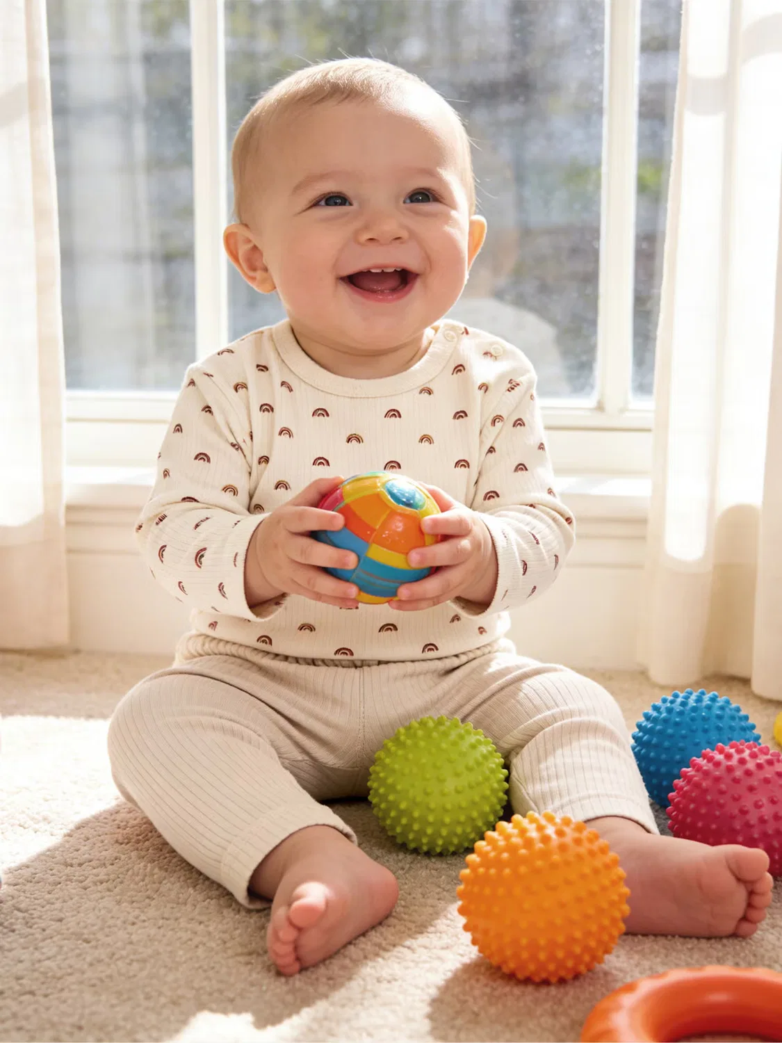Комплект пижамный с принтом из хлопка Babies Basic, кремовый — фото 2