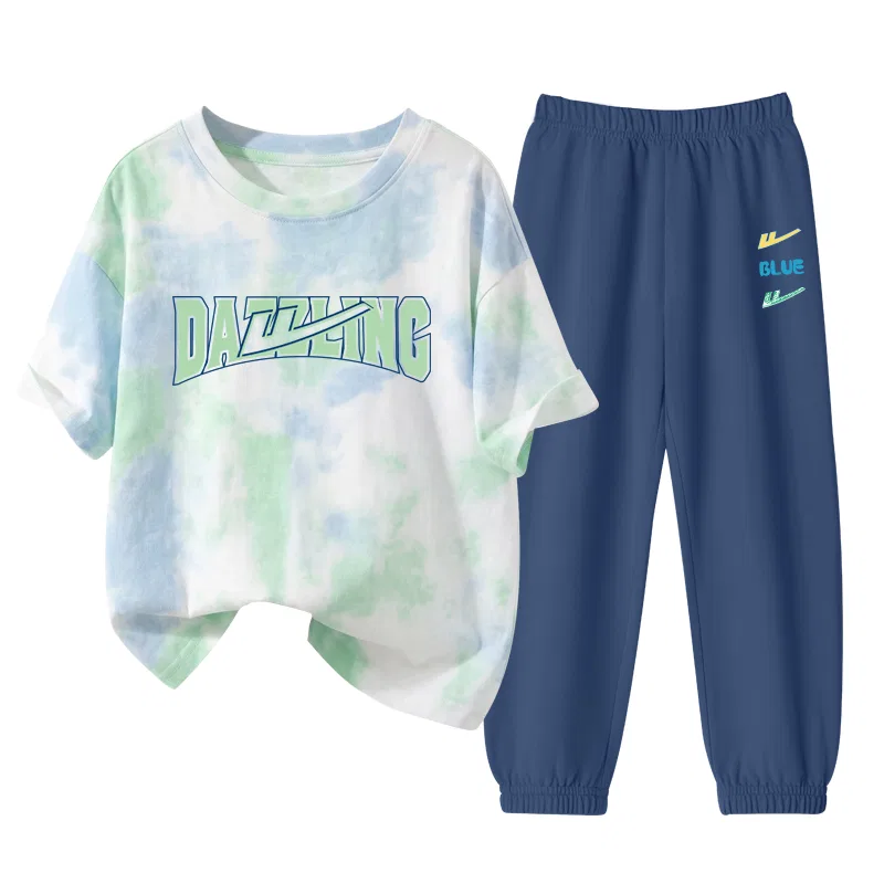 Детский комплект спортивной одежды с круглым вырезом, Casual Sportswear, WARRIOR, Blue Green/H Green Black English-Light Pea Green/H Three-Color K — фото 3