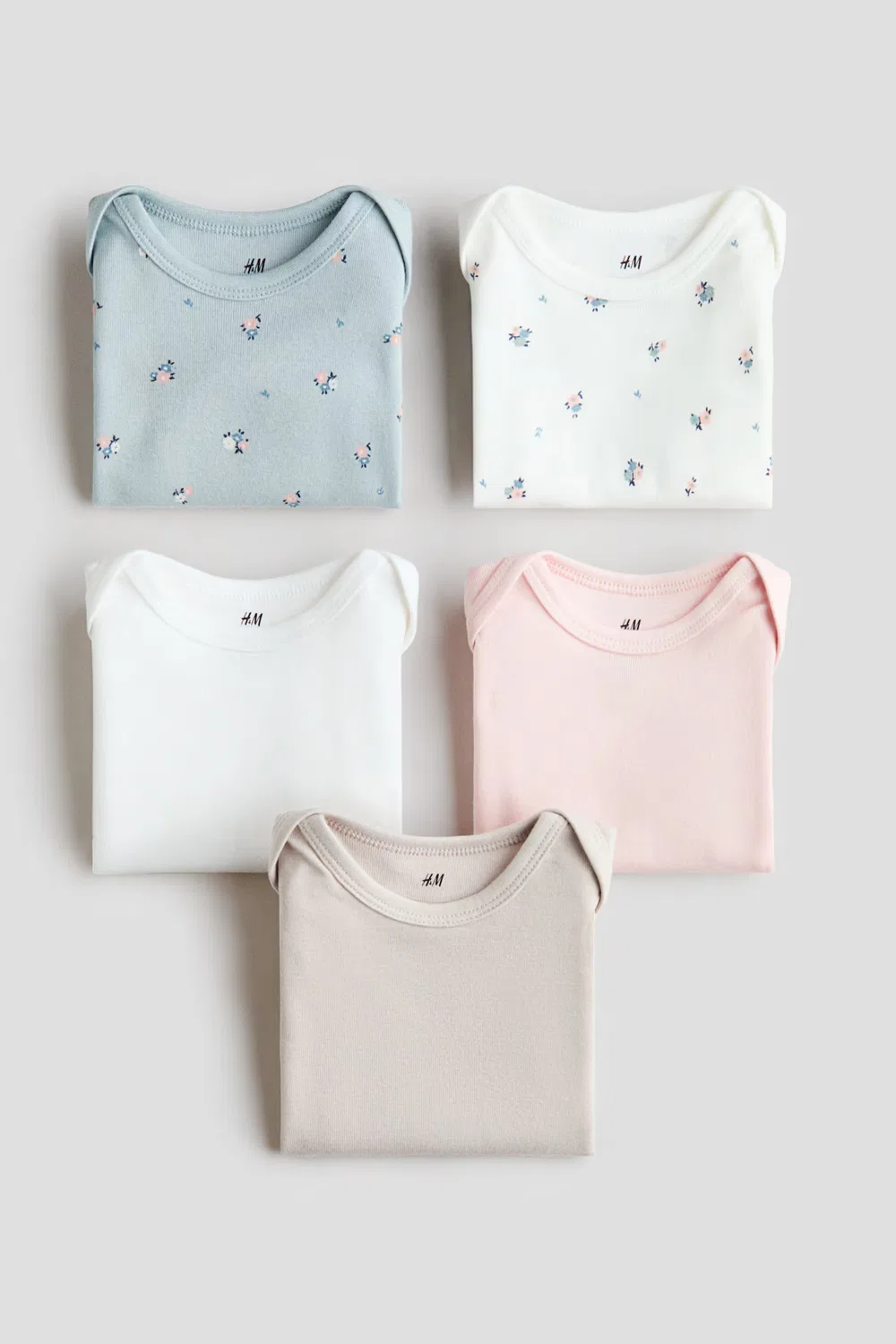 5 хлопковых боди в упаковке H&M, Hellblau/Blumen — фото 2