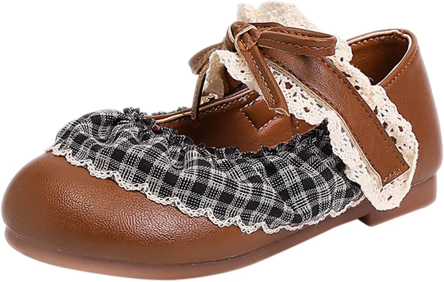 Детские туфли для девочек с кружевом и бантом, модель Princess, Brown