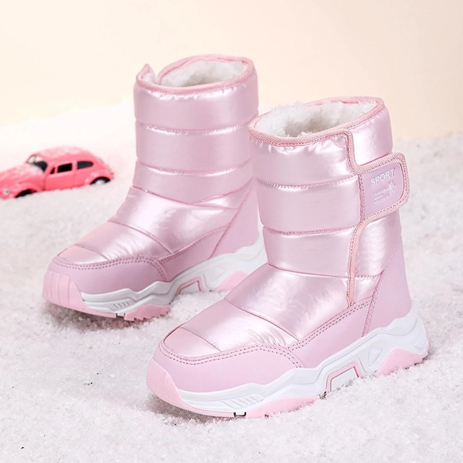 Детские зимние ботинки для девочек и мальчиков с принтом, модель Girls Boys Snow Boots, Pink — фото 2