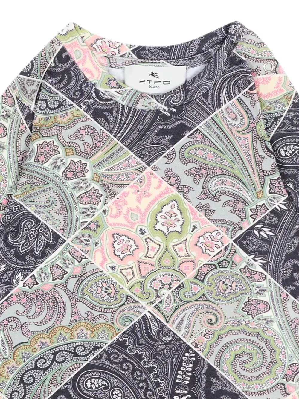 Футболка с лоскутным принтом пейсли Etro Kids, серый — фото 3