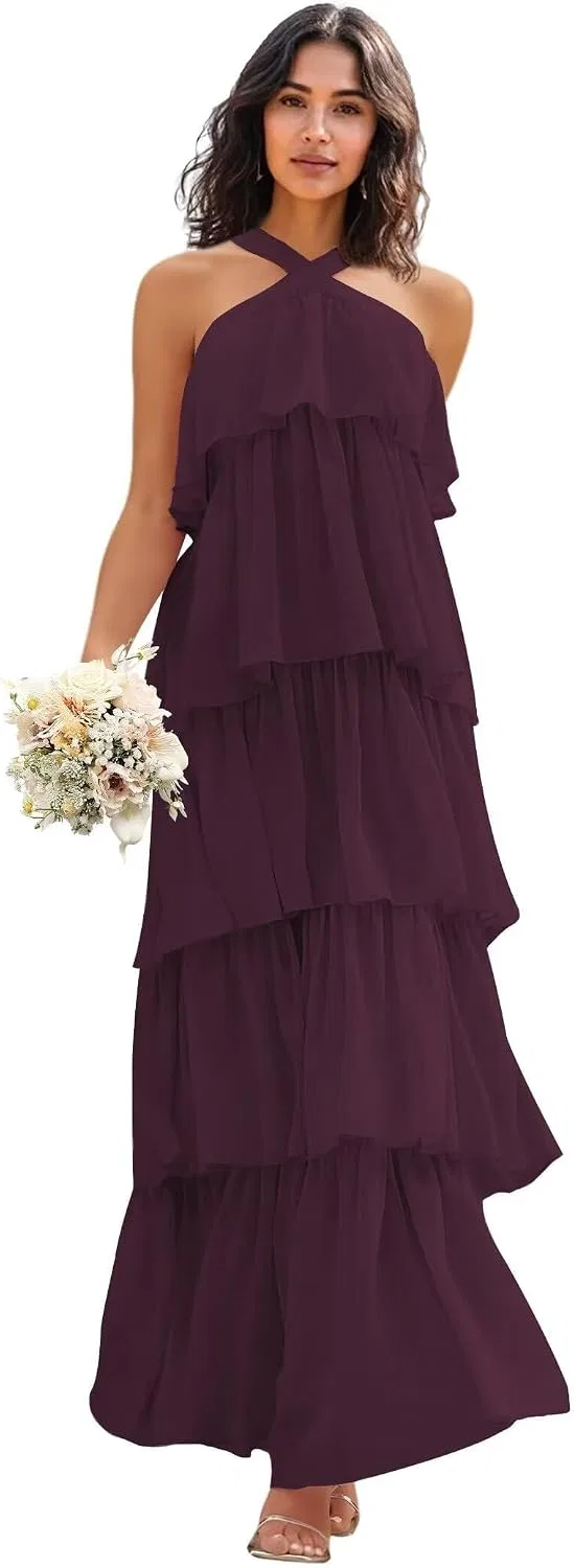Женское шифоновое платье с запахом A-line YH110, Plum