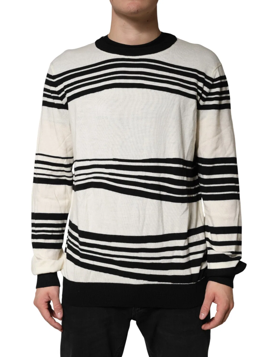 Мужской пуловер с полосками Crew Neck Pullover Dolce & Gabbana, Black and White