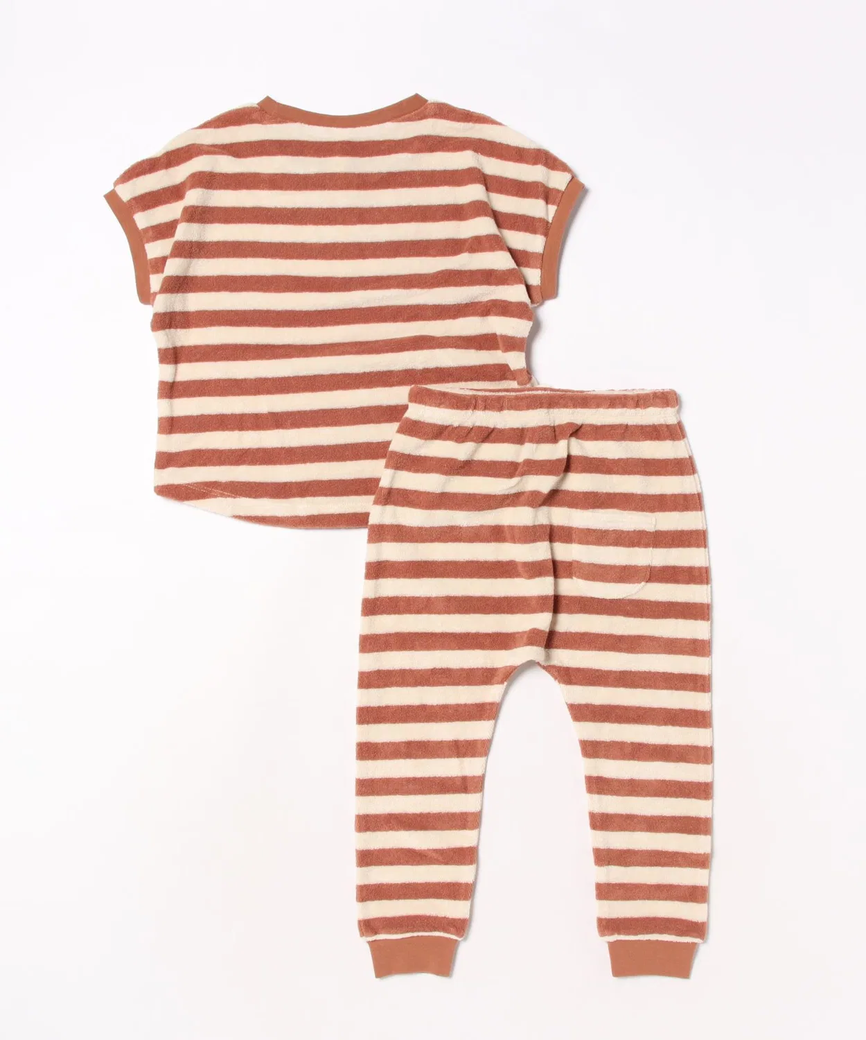Детский комплект из футболки и штанов с полосатым принтом Amber Stripe Quincy Mae, White/Brown — фото 2