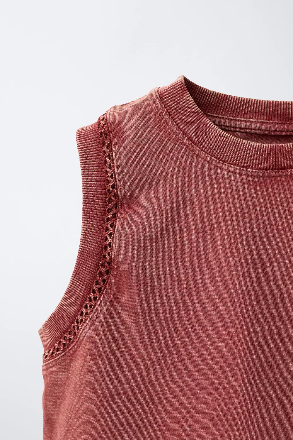 Футболка из плотного трикотажа с вышивкой ZARA, Terracotta — фото 3