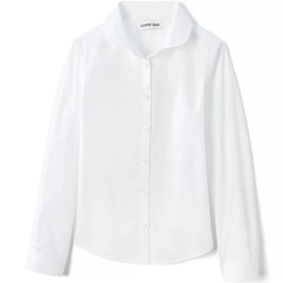 Детская рубашка для девочек с длинным рукавом Peter Pan Collar Broadcloth Lands' End, White — фото 3