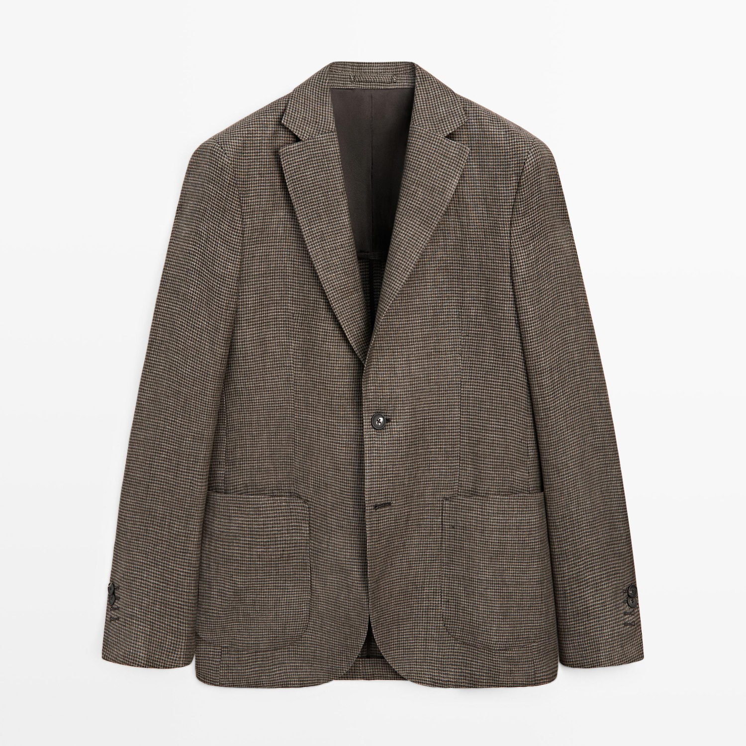 Блейзер Massimo Dutti Linen With Pocket Details, коричневый