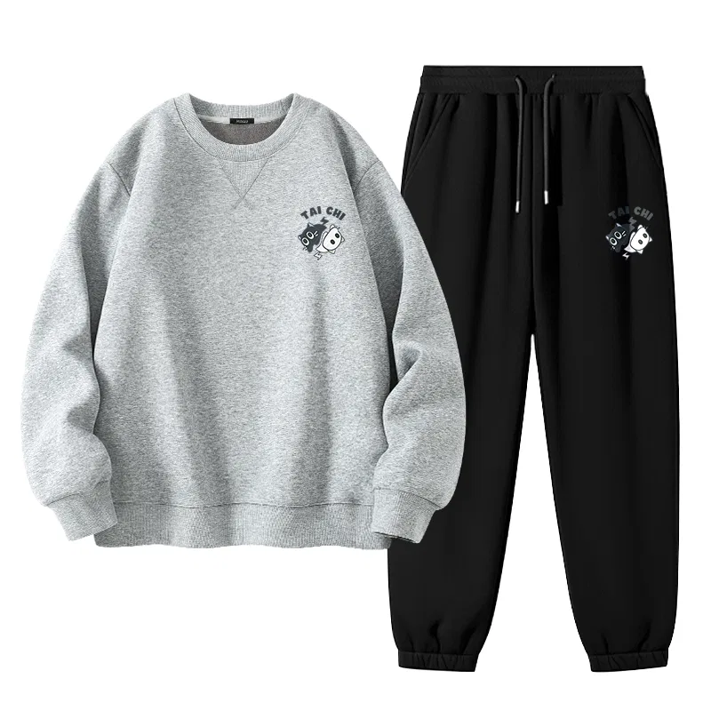 Детский спортивный комплект с начесом и флисовой подкладкой Тай Чи Кот MINISO, Heather Gray+Black