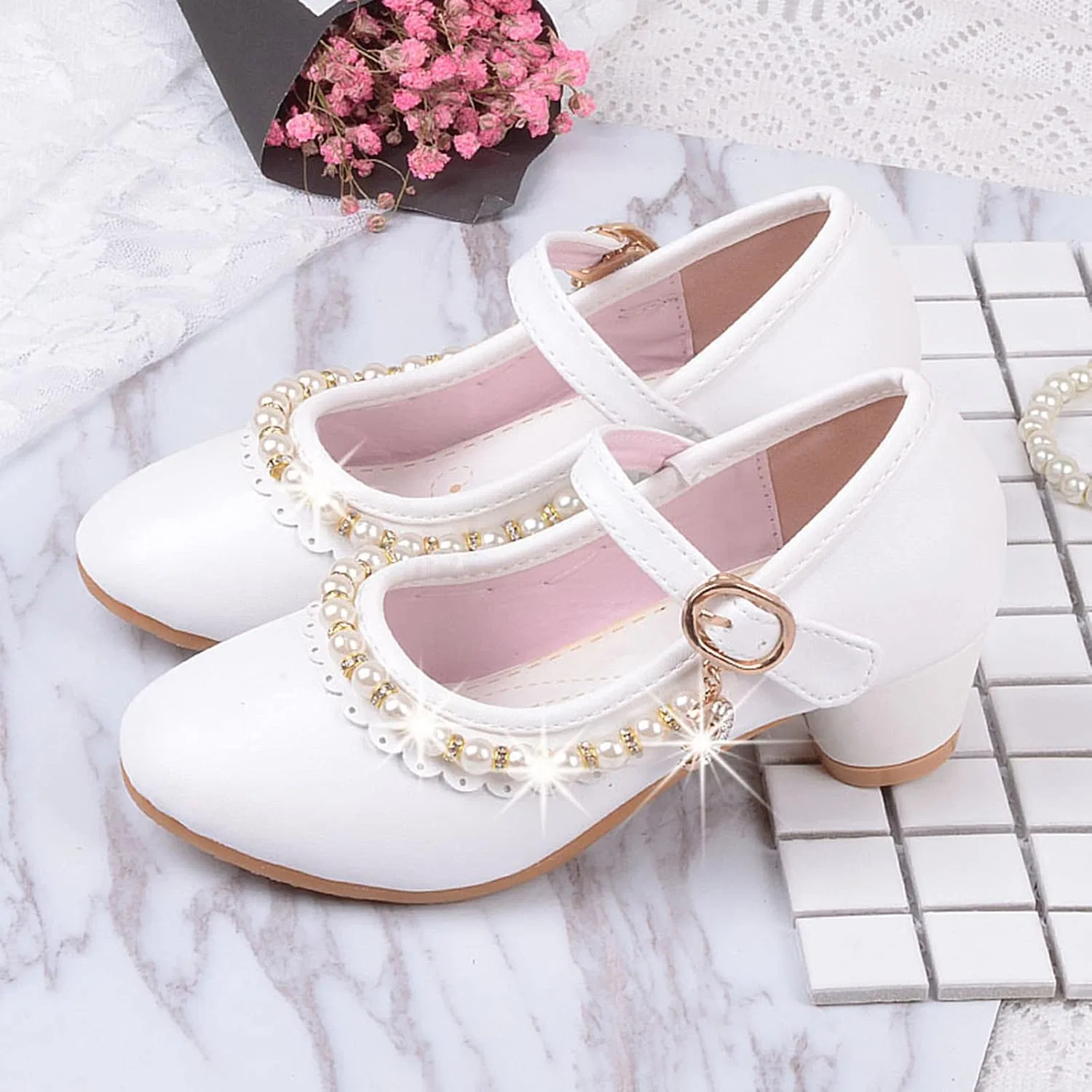 Детские туфли для девочек с бисером Mary Jane Pumps Unifizz, White — фото 3