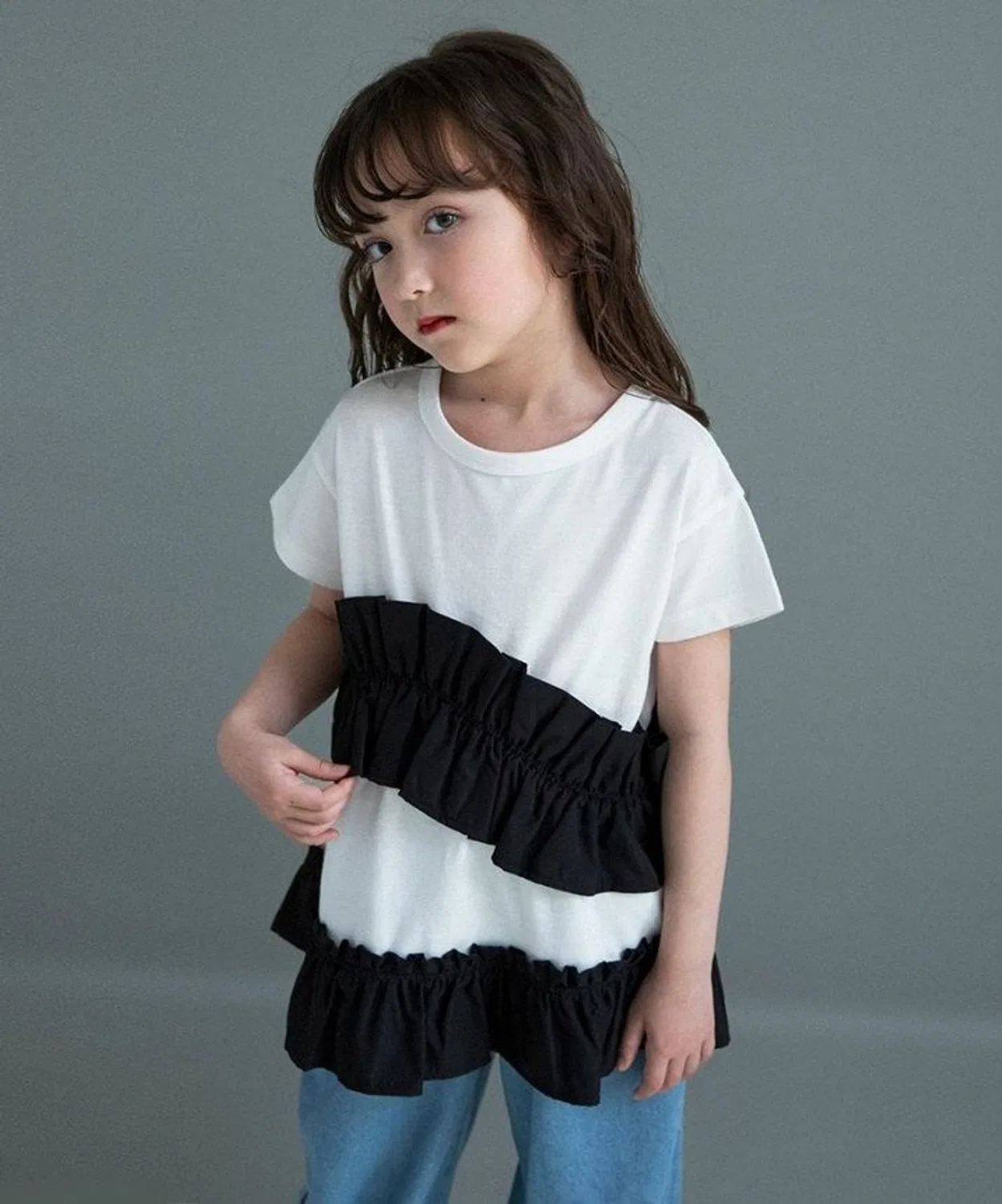 Детская футболка с фриллами, модель Shirring Frill, branshes, Off White