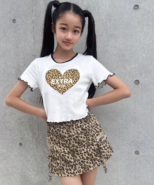 Детская футболка с принтом Leopard Heart RandS, White Brown — фото 4