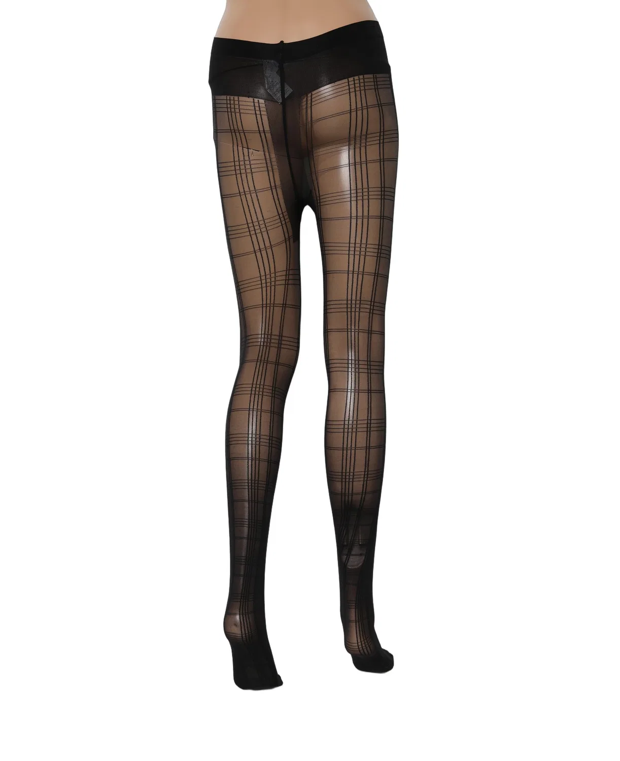 Женские ажурные колготки с клетчатым узором Tartan Pattern Dolce & Gabbana, черный — фото 2