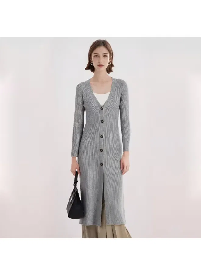 Кардиган длинный вязаный с V-образным вырезом Zara, серый — фото 2