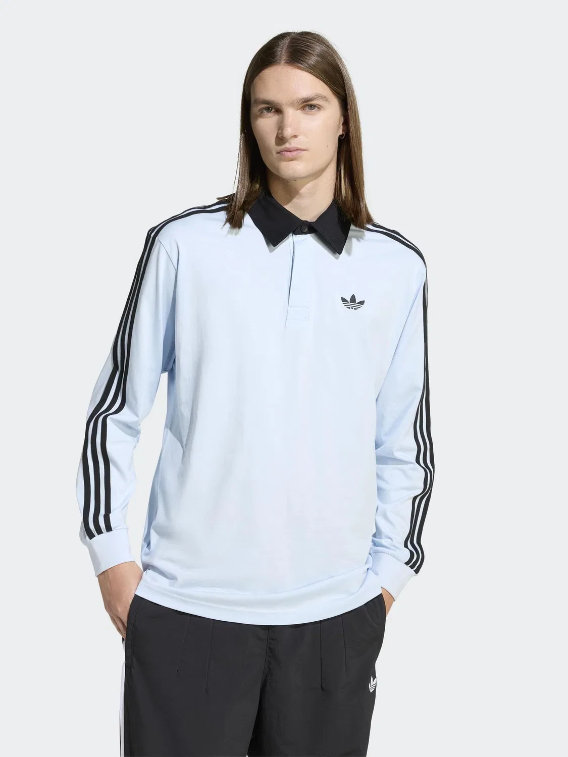 Поло регби, свободный крой, adidas Originals, светло-голубой