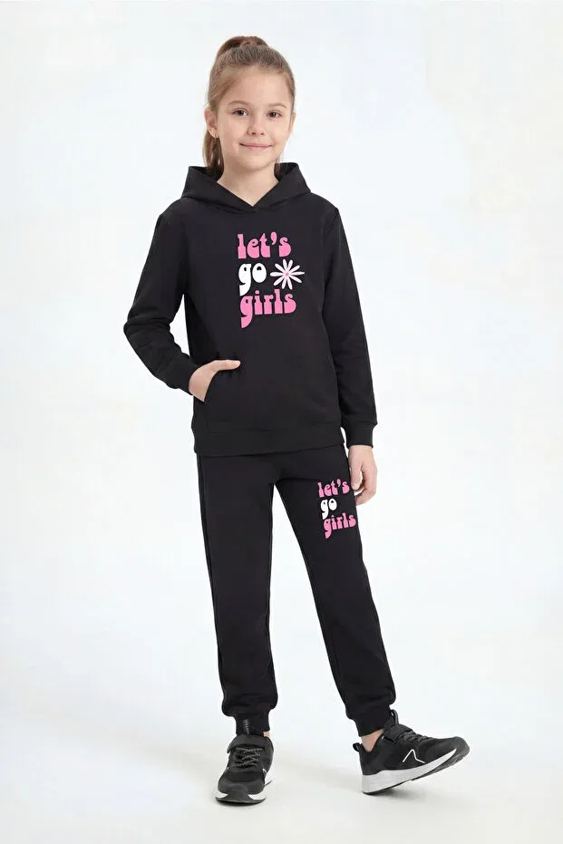 Детский спортивный комплект для девочек с принтом 3 предмета Fyk Kids, Navy Blue-Grey-Black — фото 4