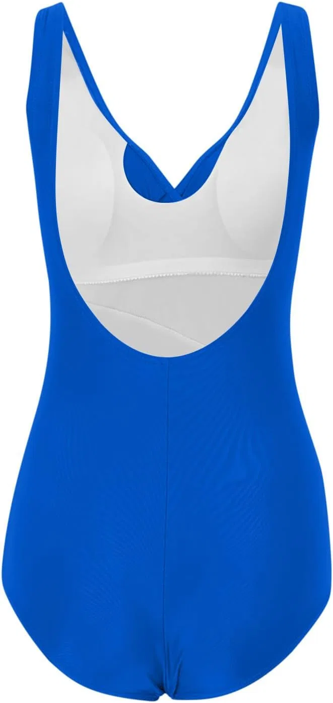 Женский слитный купальник с утяжкой живота ruched push-up Plus Size, Blue — фото 2