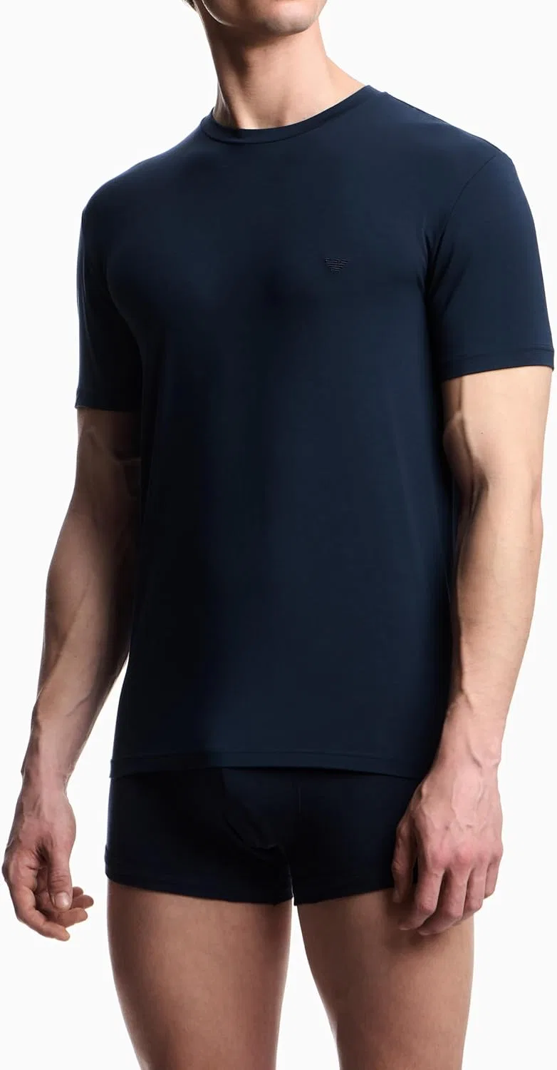 Мужская облегающая футболка Soft Modal Short Sleeve Shirt Emporio Armani, Blue — фото 3