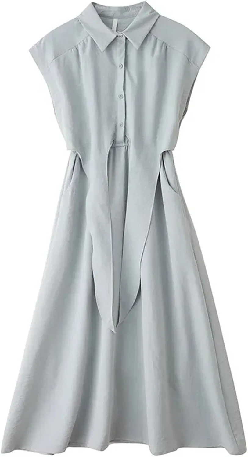 Женское платье с отложным воротником и коротким рукавом, Light Blue — фото 4