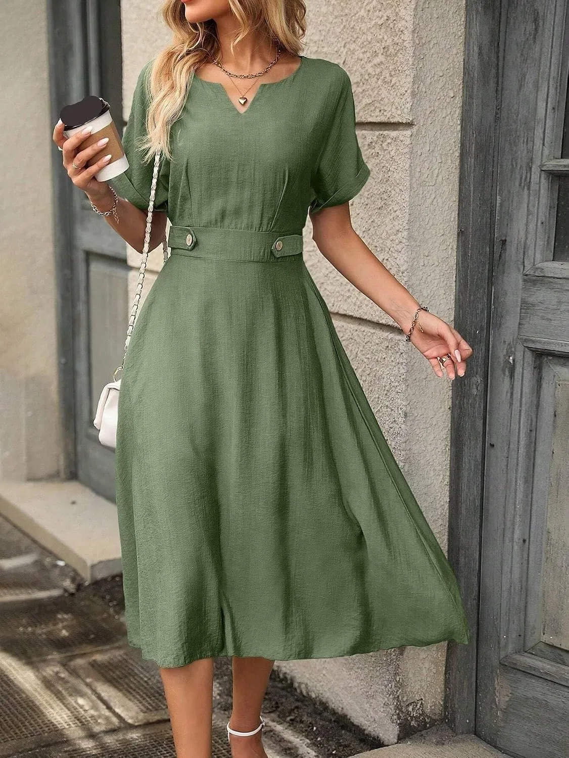 Женское платье макси A-силуэта с вырезом, Army Green — фото 2
