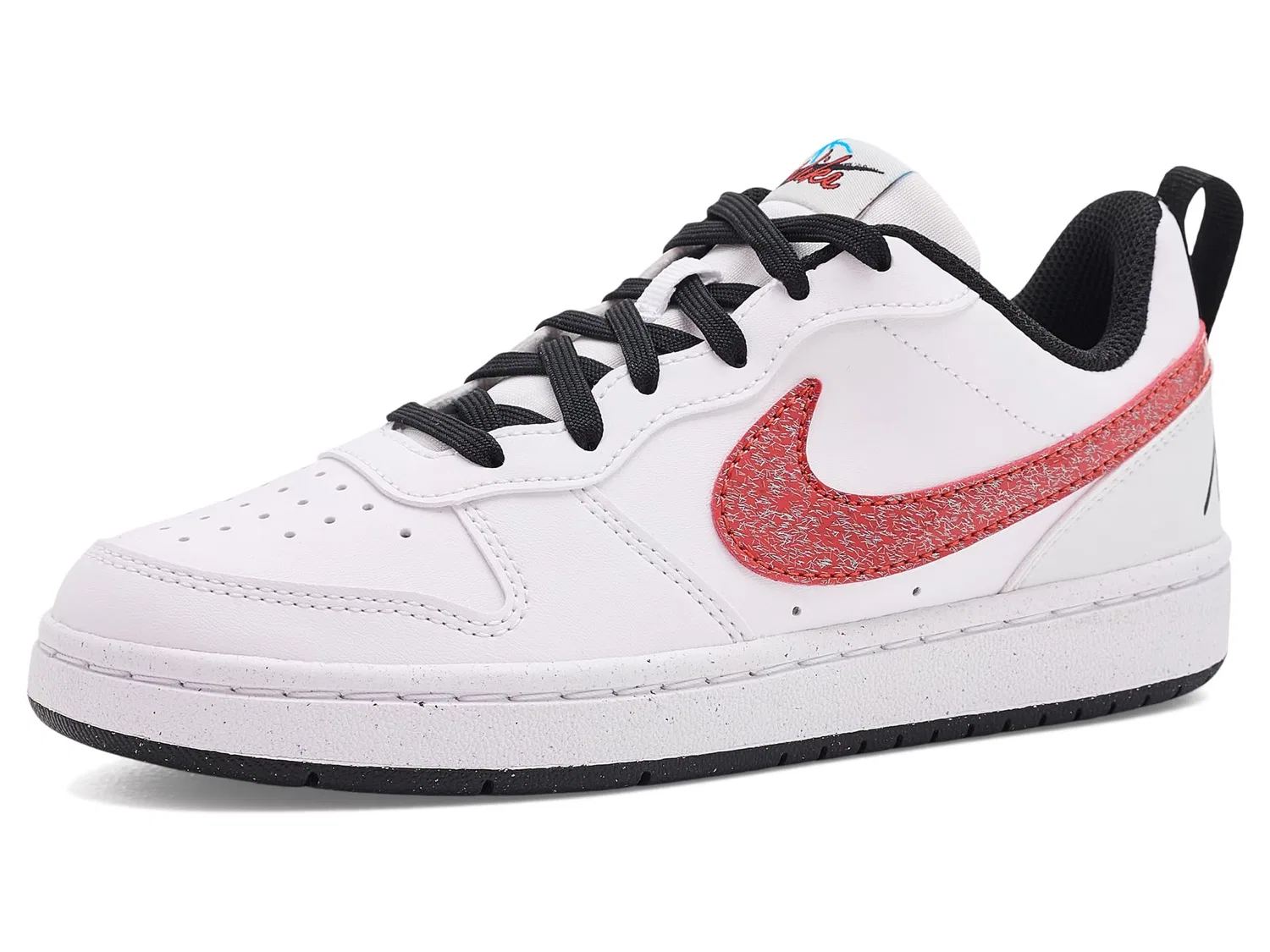 Кроссовки Court Borough Low (для больших детей) Nike Kids, White/Current Blue/Picante Red/Barely Volt/Laser Orange/Black