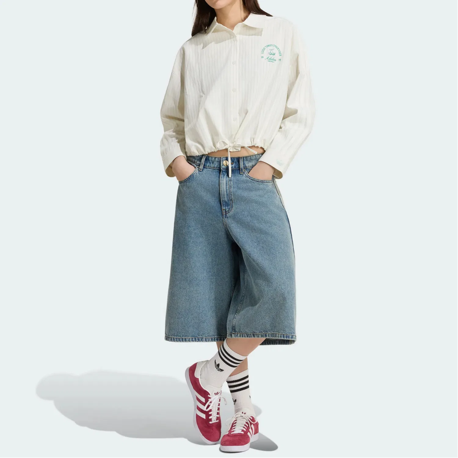 Женская рубашка с отложным воротником Jade White Adidas Originals, Jade White — фото 3