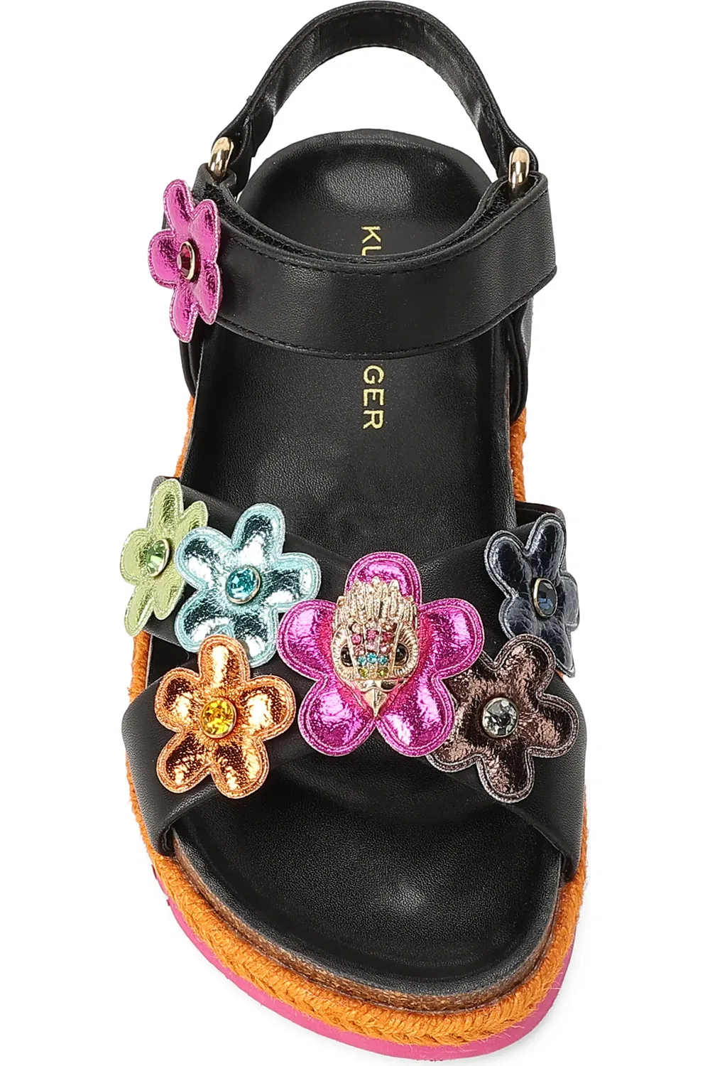 Сандалии детские с цветочными аппликациями Mini Kensington Flower Kurt Geiger London, Black Multi — фото 3