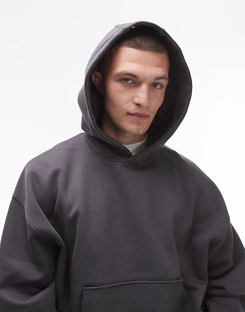 

Премиальная толстовка с капюшоном oversize в угольном цвете Topman