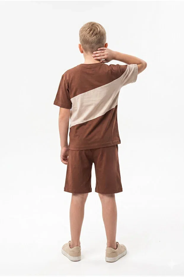 Детский комплект шорт с футболкой с коротким рукавом с принтом Toontoy, Brown — фото 4