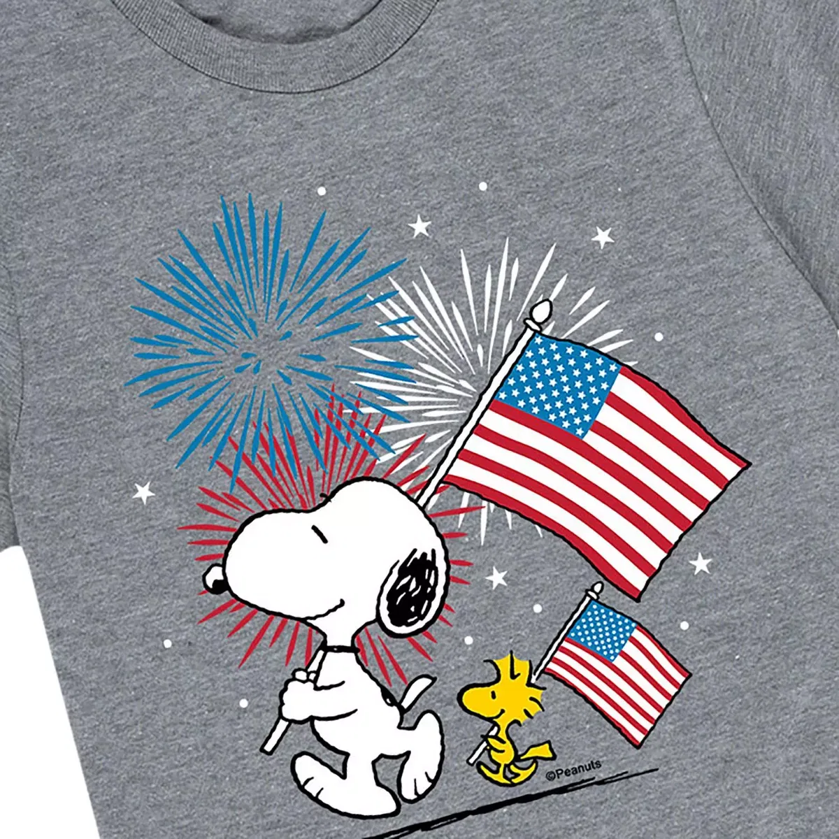 Детская футболка с принтом Snoopy Woodstock Flags Peanuts, Heather Grey — фото 2