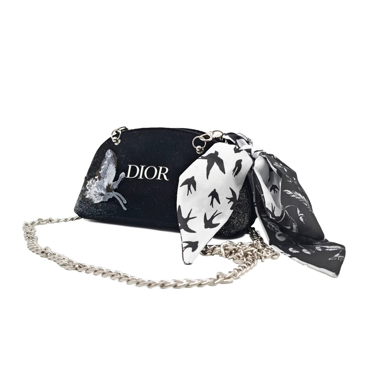 Женская косметичка из вельвета с моделью Silk Butterfly Silver Dance, DIOR, Черный — фото 3