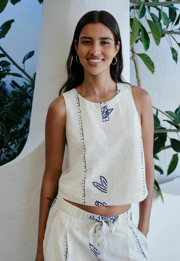 Блуза с принтом Blouse Next, Ecru темно-синий Palm Print