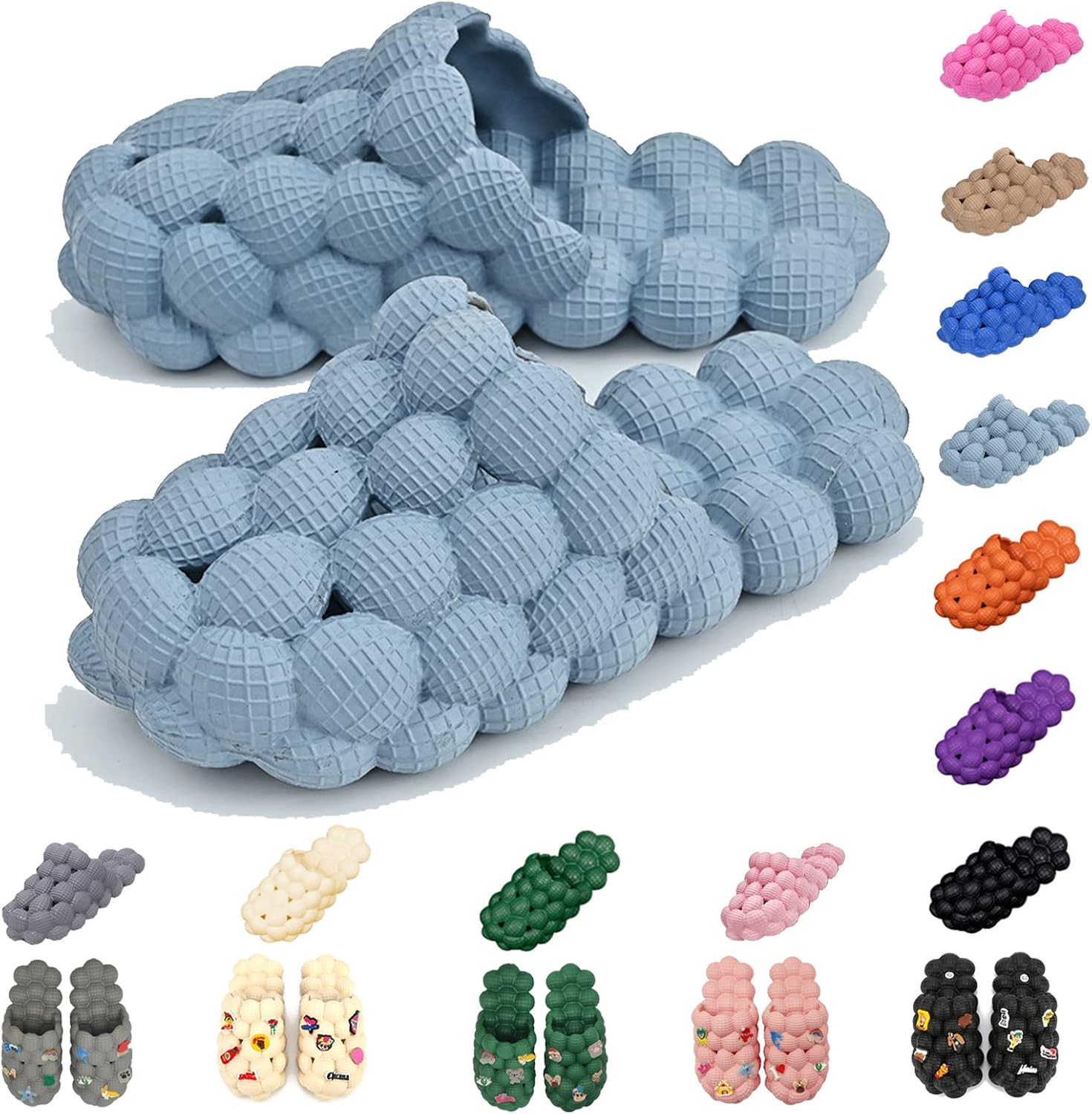 

Тапочки-пузыри для женщин и мужчин, забавные массажные шлепанцы в форме мяча для гольфа, с толстой подошвой и амортизирующей подушкой для спа-процедур, нескользящие сандалии для рефлексотерапии и снятия стресса, для душа и спальни Aiminuo, голуб...