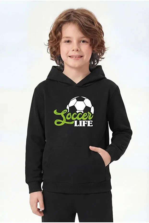 Детские свитшот для мальчиков с принтом 3-Piece kangaroo pocket hooded detailed printed boys' sweatshirt with 3 pockets Fyk Kids, Navy-Black-Grey — фото 3